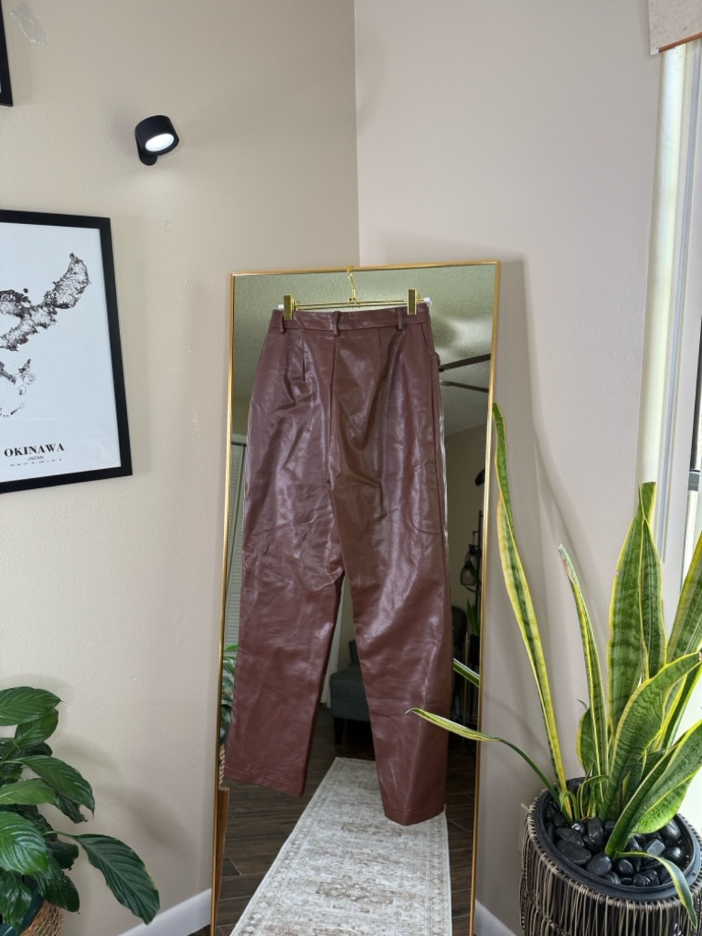 White Fox Boutique Brown Faux Leather Straight Leg Pants - Picture 6 of 6